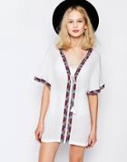 Piper Xico Tunic Dress With Embroidered Trim - White