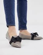 Asos Design Ludo Bow Pointed Ballet Flats In Gray - Multi