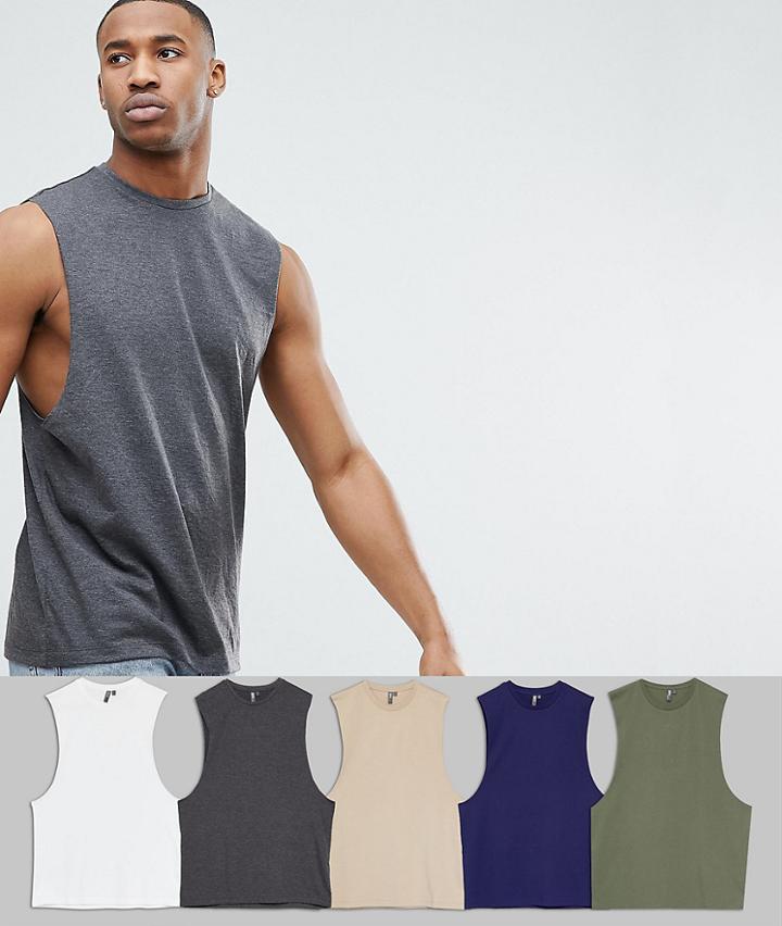 Asos Design Tank With Dropped Armhole 5 Pack Save - Multi