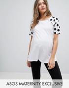 Asos Maternity Nursing Spot Sleeve T-shirt With Zip Detail - White