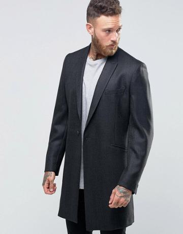 Hart Hollywood By Nick Hart Smart Overcoat In Flannel - Gray