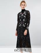 Hope & Ivy Midi Dress In Lace And Embroidery - Black