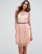 Little Mistress Lace Overlay Mini Dress-pink