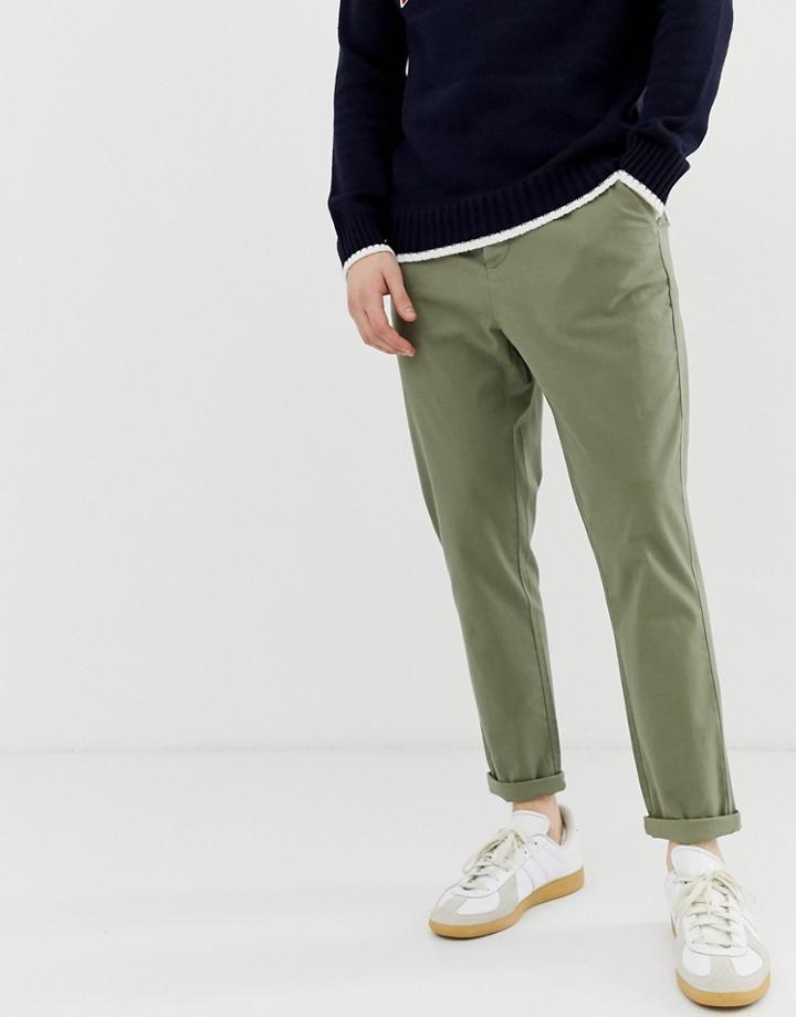 Asos Design Tapered Chinos In Light Khaki - Green