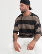 Asos Design Oversized Wide Stripe T-shirt In Brown And Beige