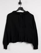 Vero Moda Knitted Hoodie With Ruffle Trims In Black