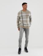 Asos Design Oversized Textured Check Sweater In Beige - Beige