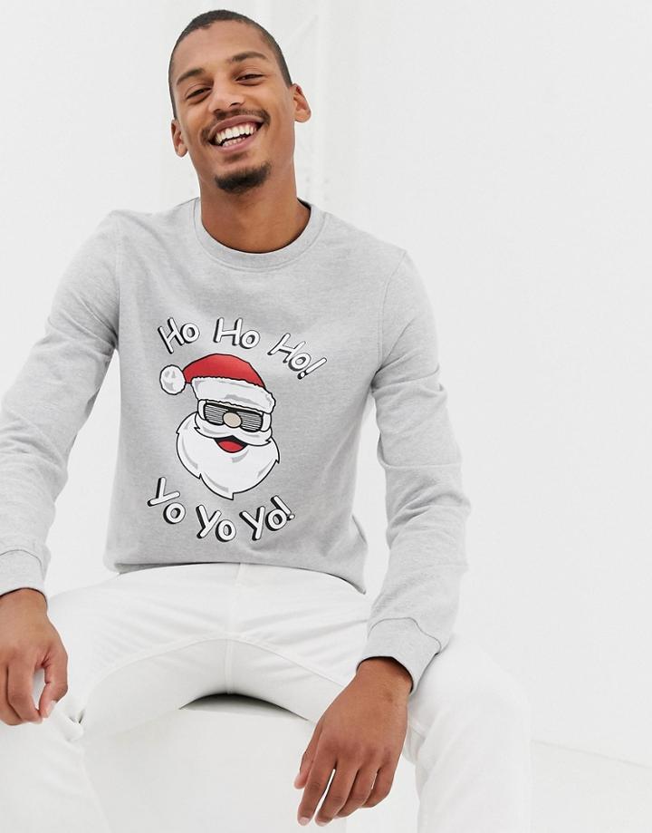 Threadbare Yo Yo Yo Santa Crew Neck Sweat Sweater - Gray