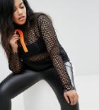 Asos Curve Top In Mesh With Laid On Neon Zip - Black