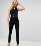 John Zack Tall Tuxedo Jumpsuit With Collar Detail - Black