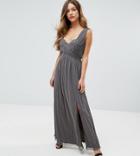 Little Mistress Petite Metallic Jersey Maxi Dress With Wrap Detail - Silver