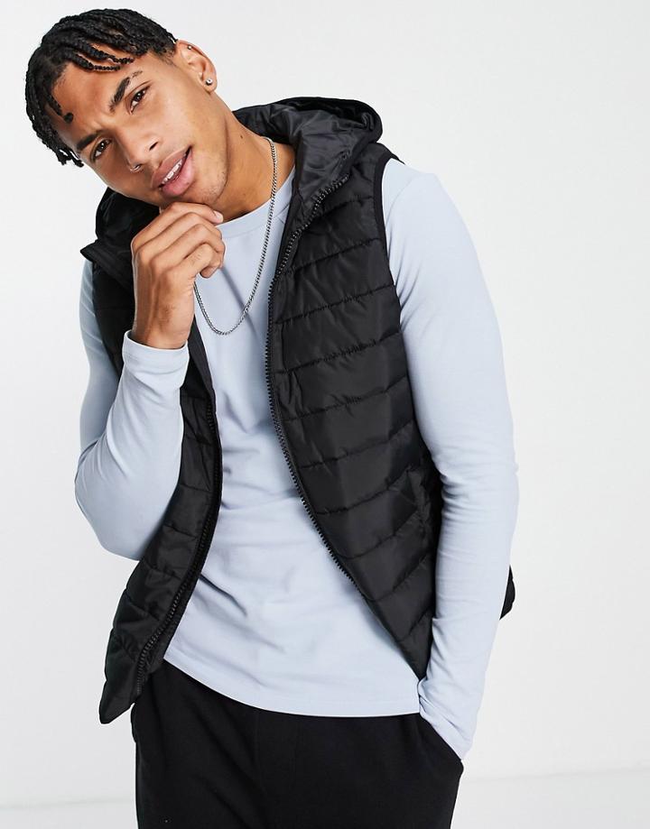 New Look Hooded Puffer Vest In Black