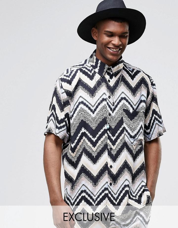 Reclaimed Vintage Festival Shirt In Geo-tribal Print - Blue