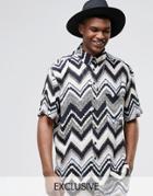 Reclaimed Vintage Festival Shirt In Geo-tribal Print - Blue