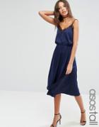 Asos Tall Hammered Satin Lace Trim Cami Midi Dress - Navy