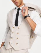 Asos Design Wedding Super Skinny Suit Vest In Birdseye Texture In Stone-neutral