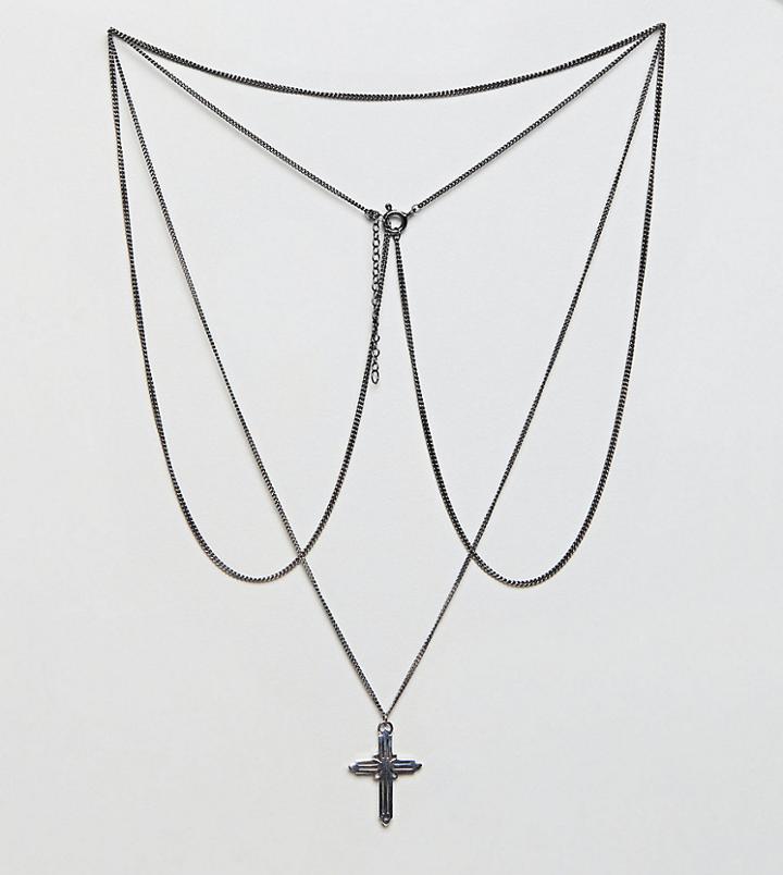 Reclaimed Vintage Inspired Cross & Chained Necklace In Sterling Silver Exclusive To Asos - Silver