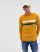 Asos Design Long Sleeve T-shirt With Contrast Panels In Gold - Gold