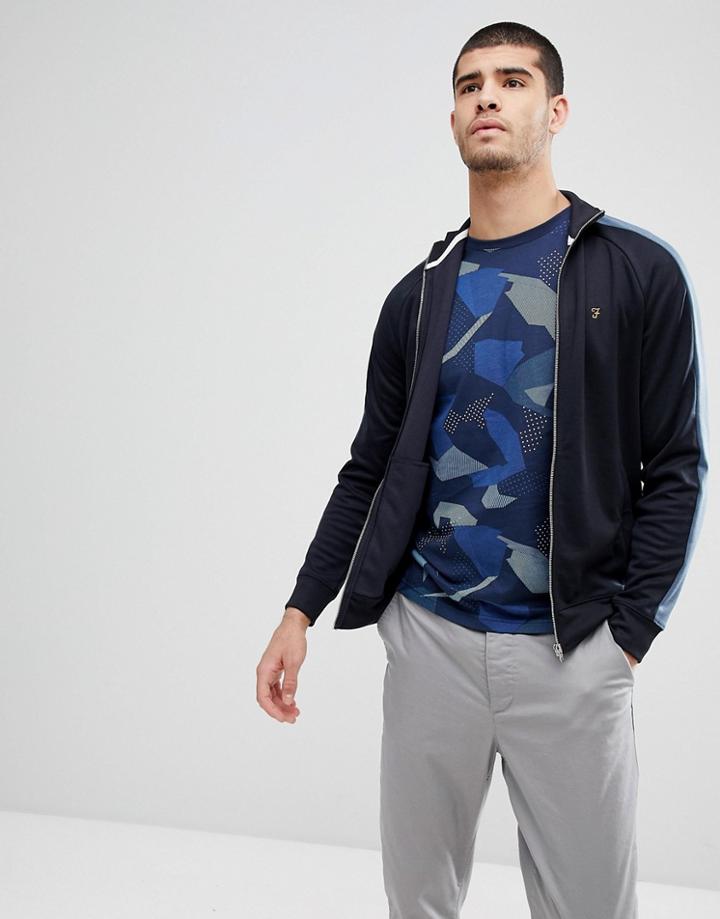 Farah Irk Slim Fit Tricot Zip Through Sweat Jacket In Navy - Navy