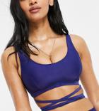 Wolf & Whistle Fuller Bust Exclusive Crop Top With Tie Detail In Midnight Navy
