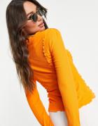 & Other Stories Long Sleeve Top With Lettuce Hems In Orange