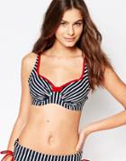 Pour Moi Ahoy Underwired Stipe Bikini Top - Navy Stripe