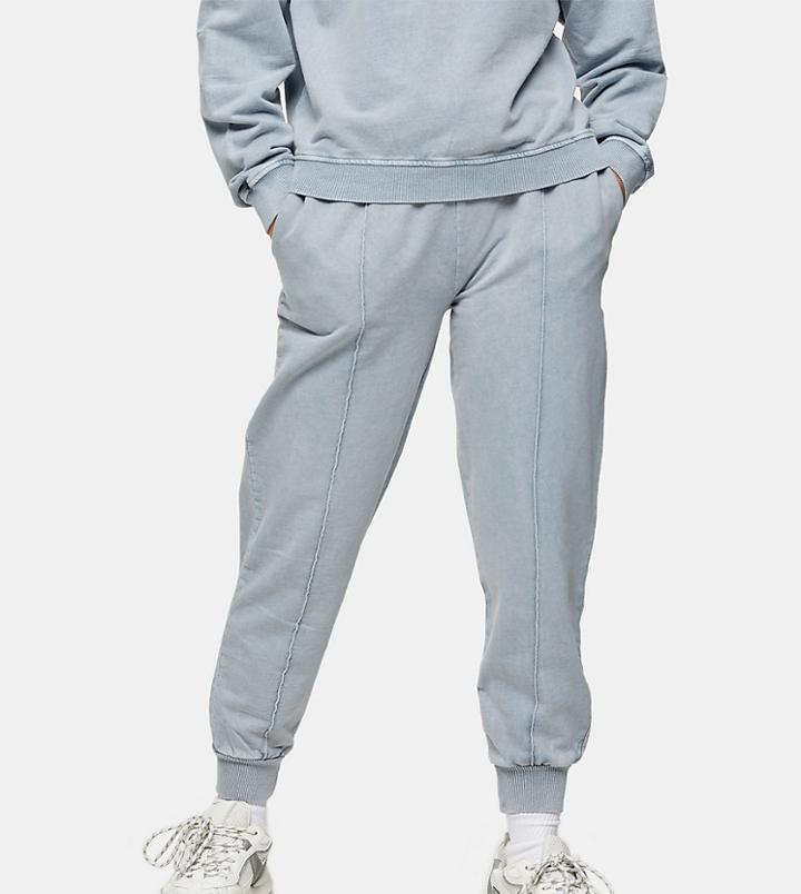 Topshop Petite Acid Washed Sweatpants In Pale Blue-blues