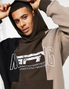 Good For Nothing Oversized Spliced Hoodie In Black And Brown With Mixed Logo Print-multi