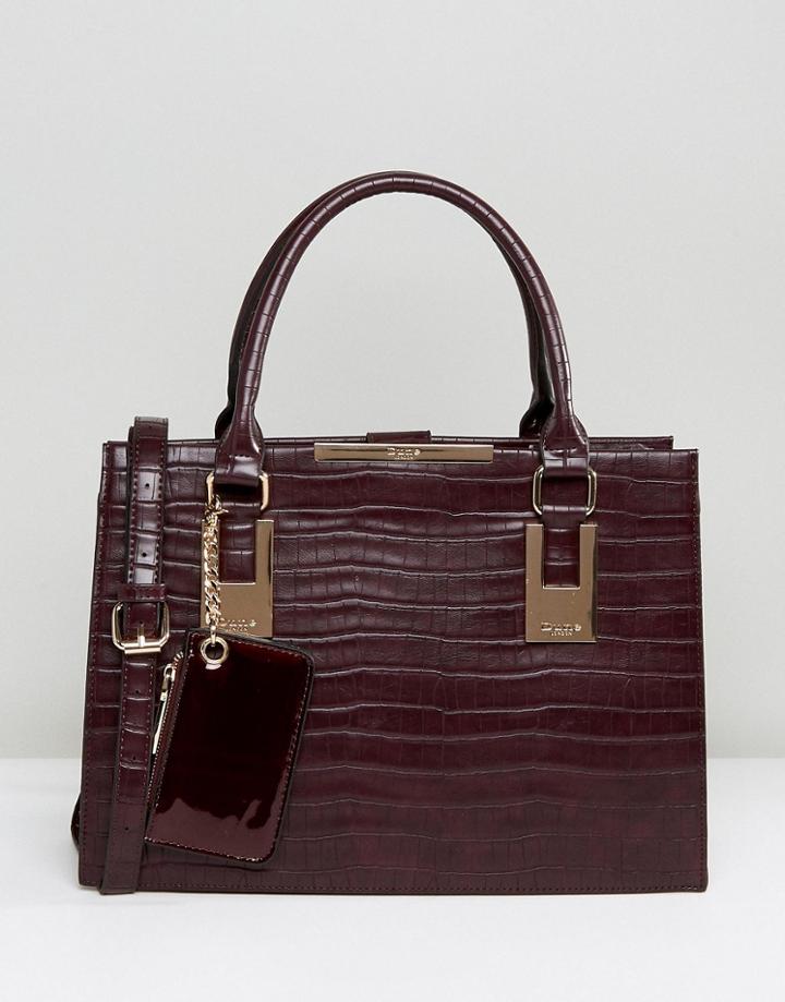 Dune Mock Croc Tote Bag With Hardware - Red