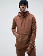 Criminal Damage Slate Tracksuit Hoodie With Curved Hem And Concealed Side Zips - Brown