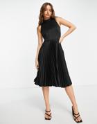 Closet London High Neck Pleated Midi Dress In Black