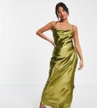 Asos Design Petite Lace Up Back Maxi Dress-green