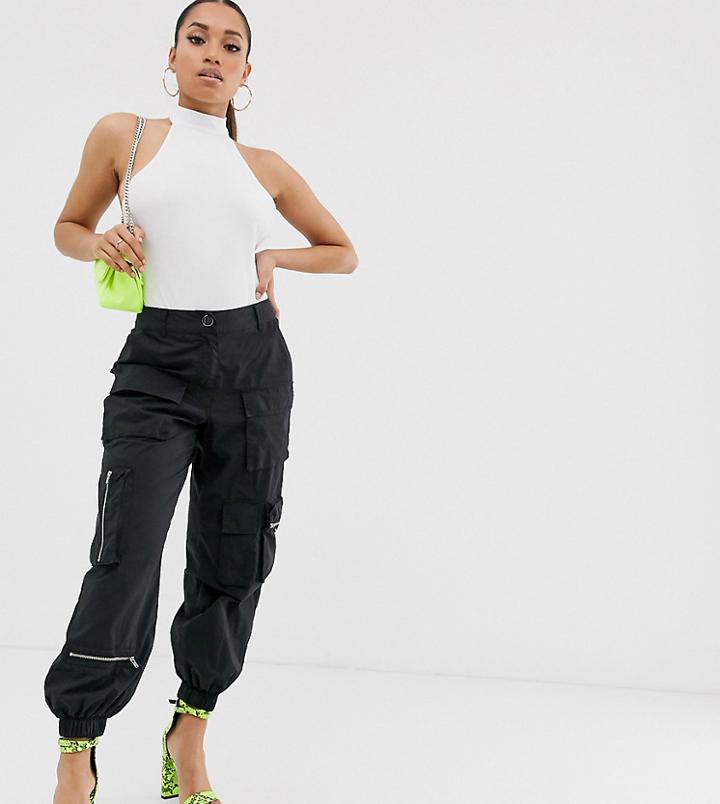 Asos Design Petite Utility Track Pant With Combat Pockets-black