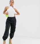 Asos Design Petite Utility Track Pant With Combat Pockets-black