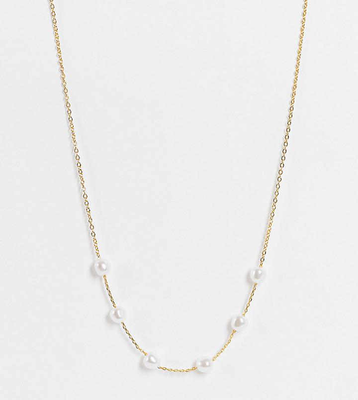 Asos Design 14k Gold Plated Necklace With Pearl Detail
