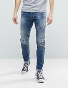 Diesel Sleenker Skinny Jean 679c Mid Wash Rip And Repair - Blue