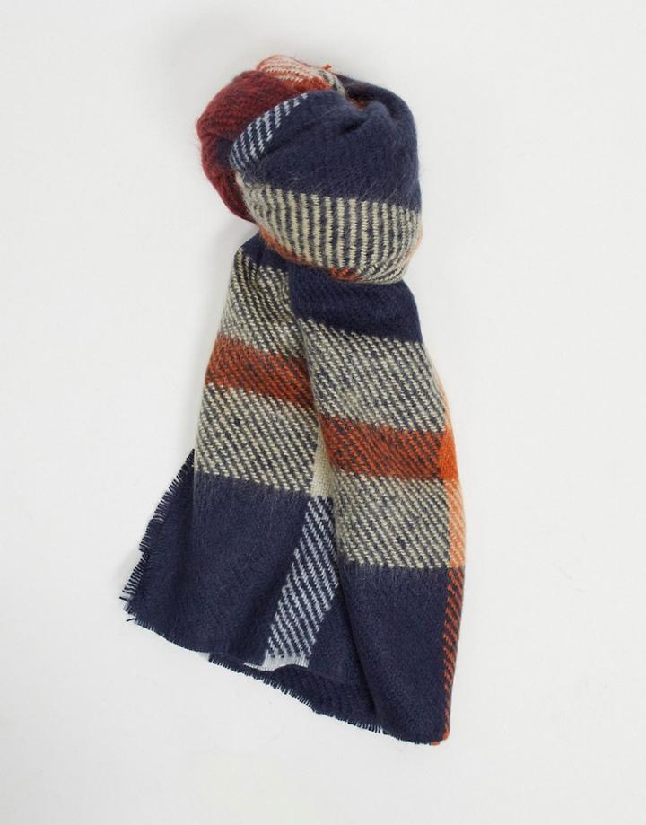 Asos Design Blanket Scarf In Red With Plaid Detail-multi