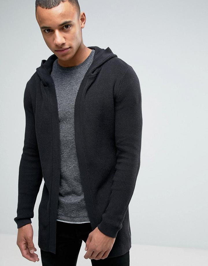 Esprit Ribbed Draped Hooded Cardigan - Black