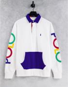 Polo Ralph Lauren Contrast Collar Rainbow Sleeve Logo Sweat Rugby Polo In White
