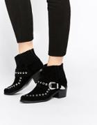 Asos Rampage Western Leather Ankle Boots - Black
