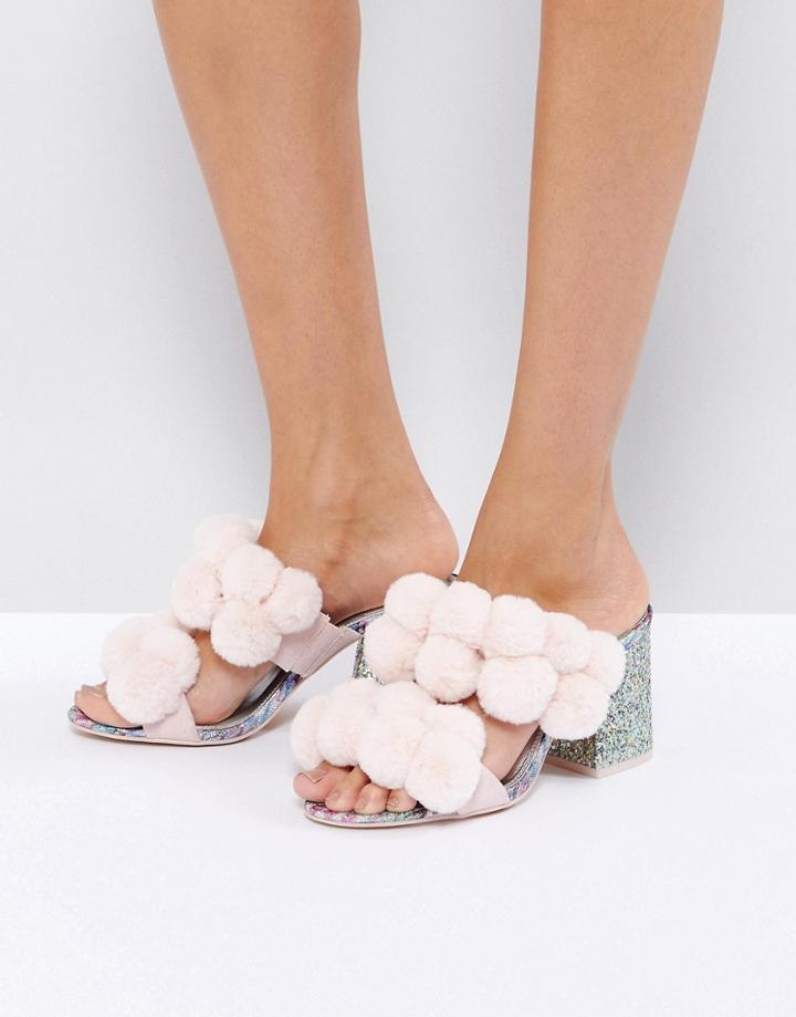 Asos Hot Topic Pom Pom Heeled Sandals - Pink