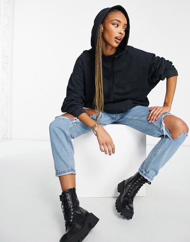 Asos Design Oversized Hoodie In Washed Black-grey