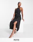 Ever New Petite Halter Neck Midi Dress In Polka Dot-black