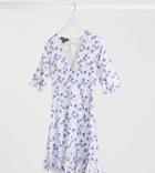 Parisian Tall Tea Dress In Blue Floral-white