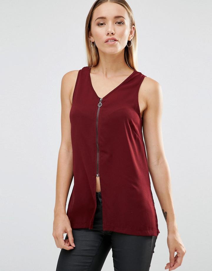 Ax Paris Zip Front Tank Neck Top - Red
