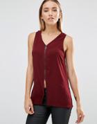 Ax Paris Zip Front Tank Neck Top - Red