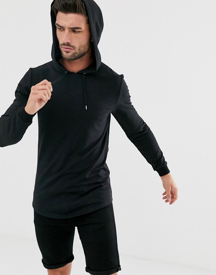 Asos Design Muscle Hoodie With Curved Hem In Black - Black