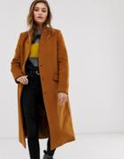 Asos Design Collarless Longline Coat-brown