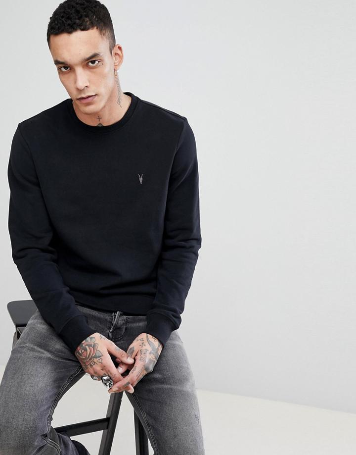 Allsaints Crew Neck Sweatshirt In Black With Logo - Black