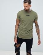 Religion Muscle Fit T-shirt With Curved Hem In Khaki - Green